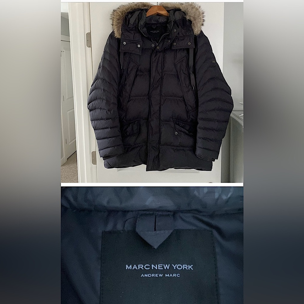 Marc New York Men's Black Puffer Jacket with fur